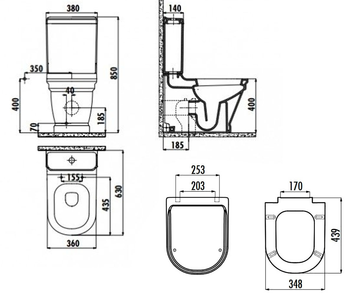 Унитаз компакт  ANTIK AN360.001+SET.UA001+KC3631.00:Чертеж 