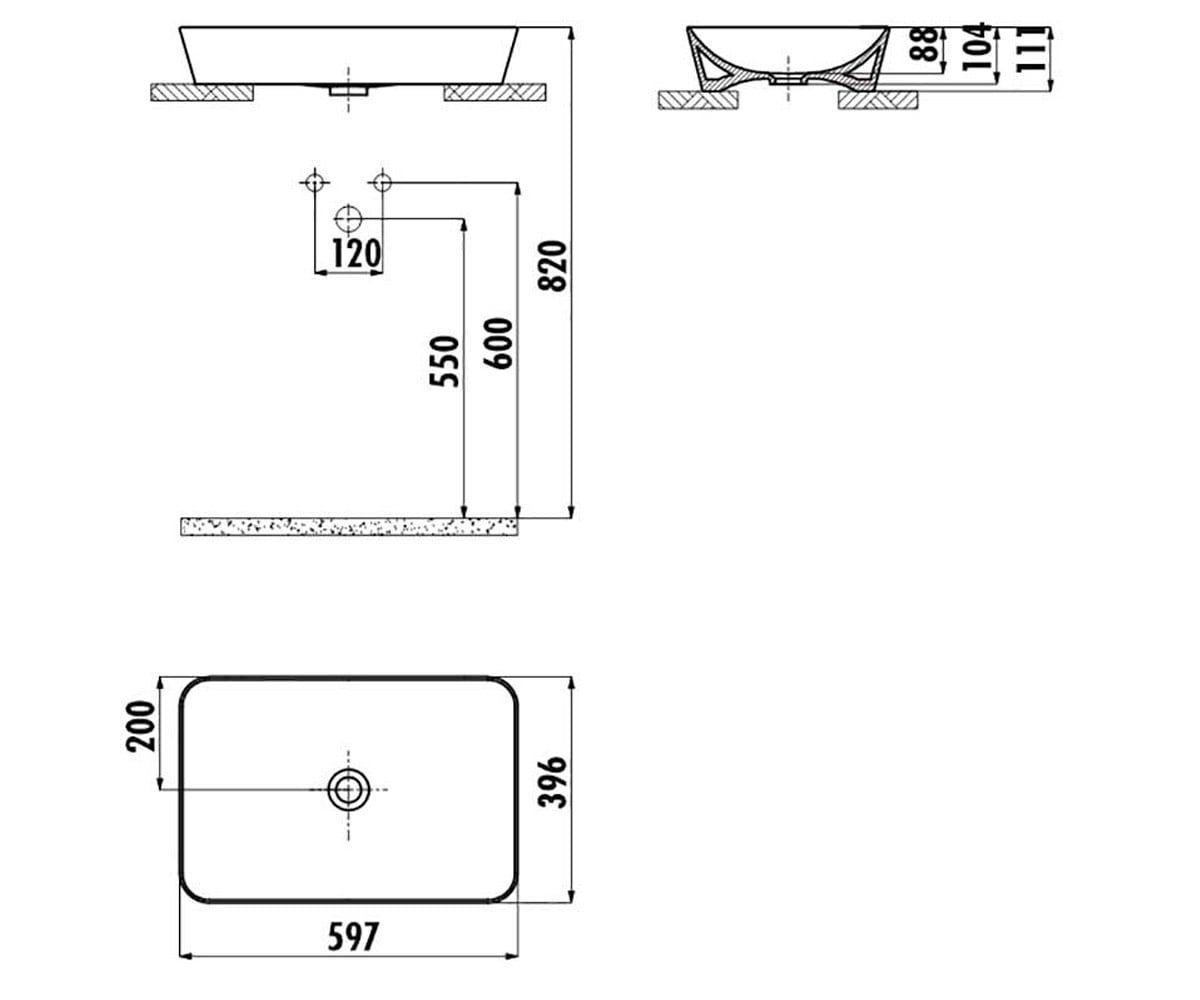 Накладной умывальник  ULTRA UL060-00CB00E-0000:Чертеж 