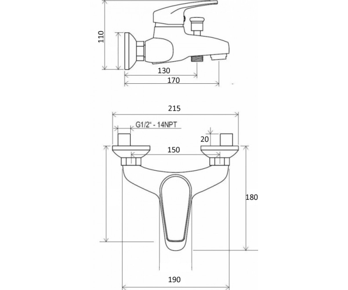 Смеситель для ванны  FAVORIT GNFF-102:Чертеж 