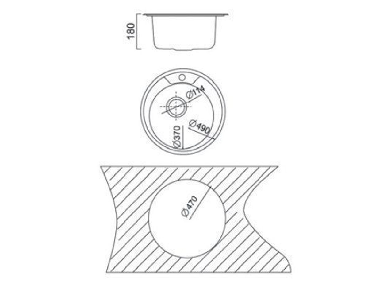 Мойка круглая 49 см  UA 7104 ZS SATIN:Чертеж 