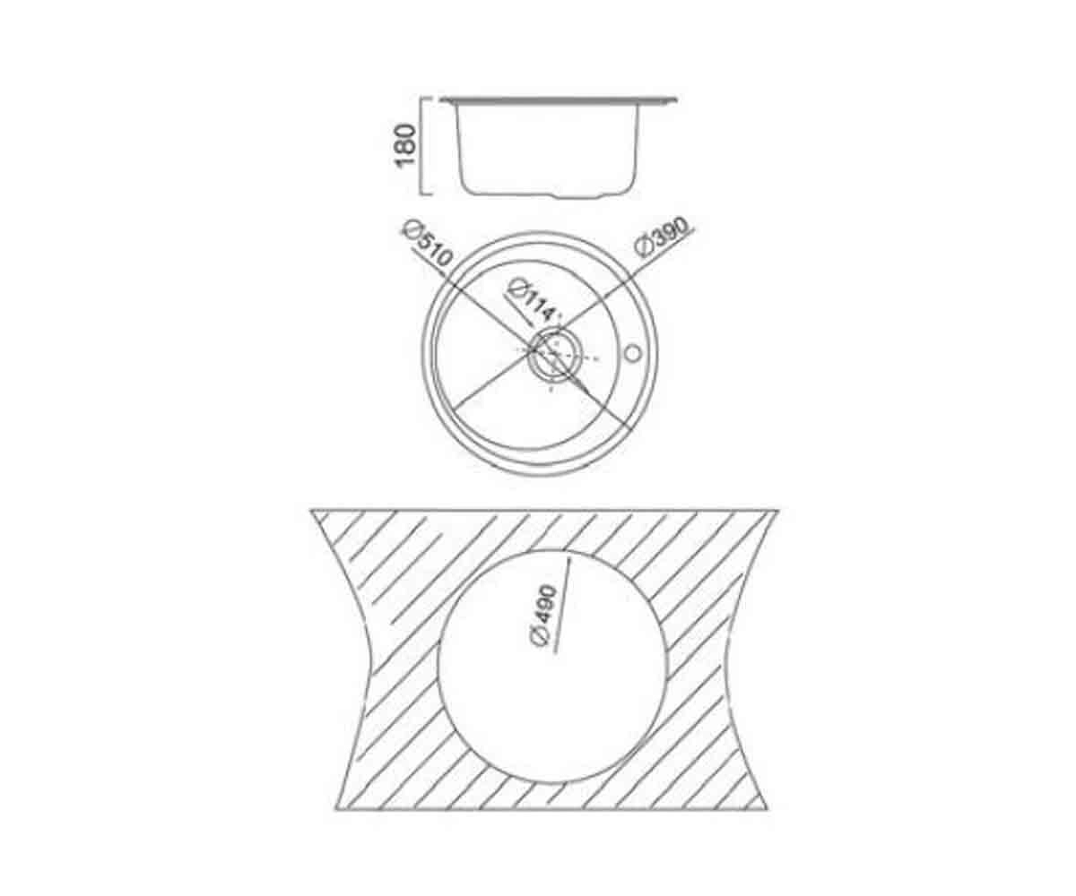 Мойка круглая 51 см  UA 7105 ZS DECOR:Чертеж 