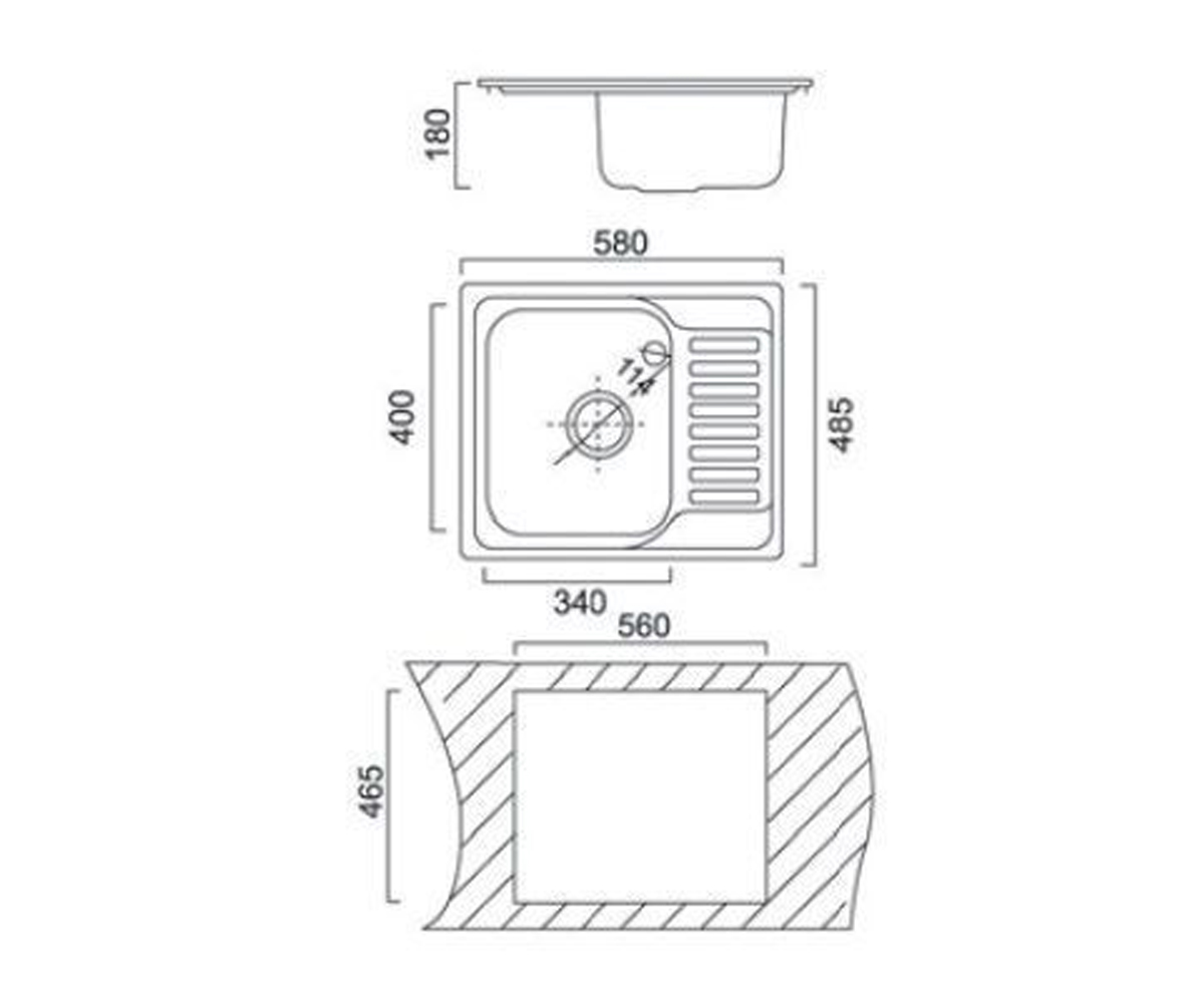 Мойка прямоугольная  UA 7201 ZS SATIN:Чертеж 