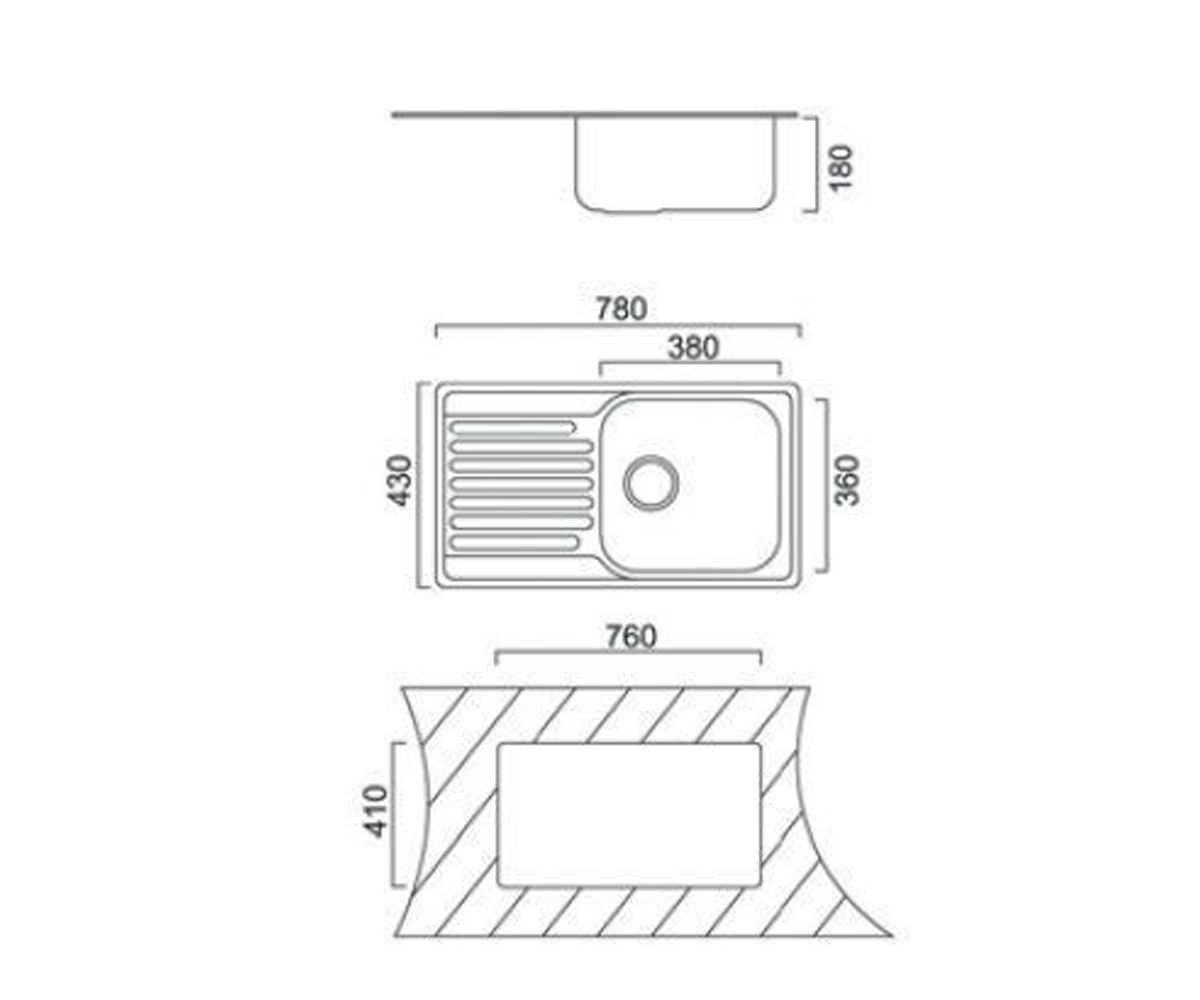 Мойка на столешницу  UA 7204 ZS SATIN:Чертеж 