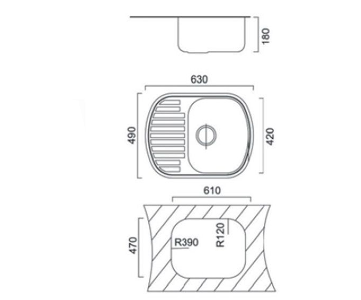 Мойка с крылом 63 см  UA 7704 ZS POLISH:Чертеж 