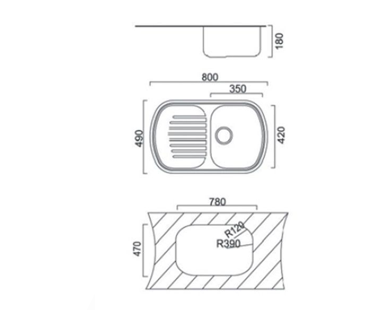 Мойка прямоугольная 80 см  UA 7705 ZS SATIN:Чертеж 