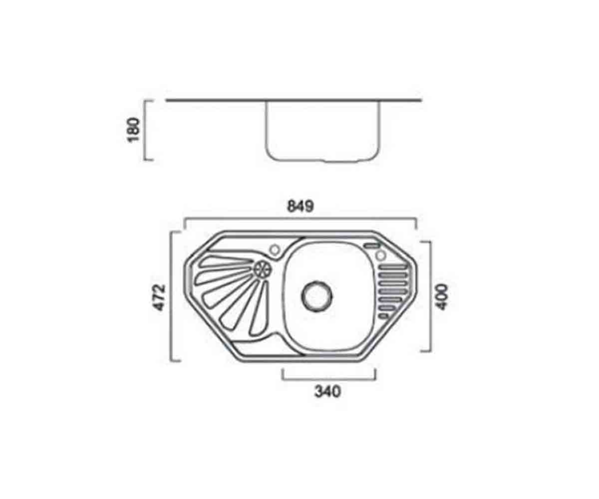 Мойка угловая с крылом  UA 7803 ZS DECOR:Чертеж 