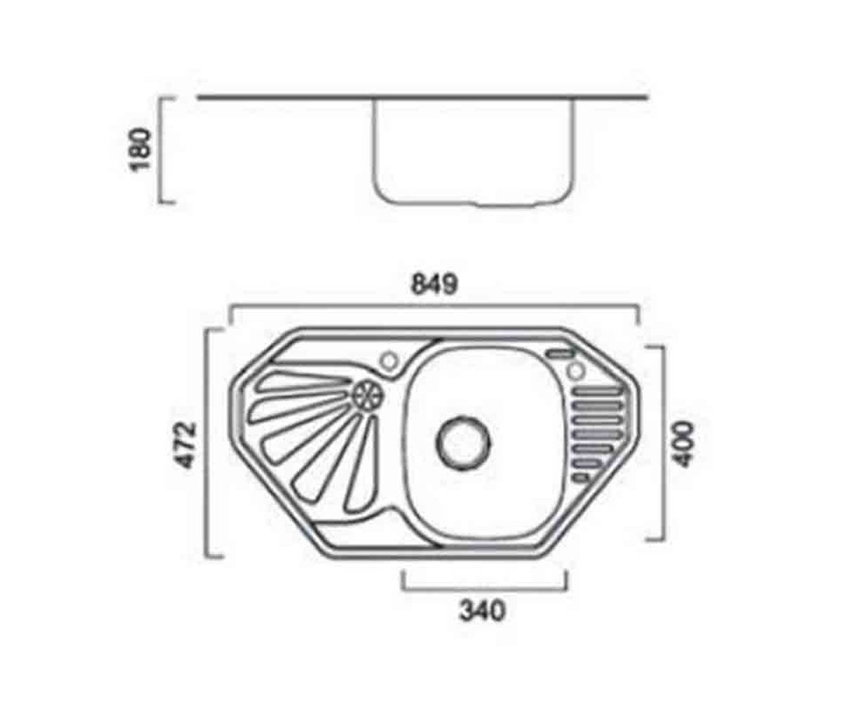 Мойка угловая с крылом  UA 7803 ZS SATIN:Чертеж 