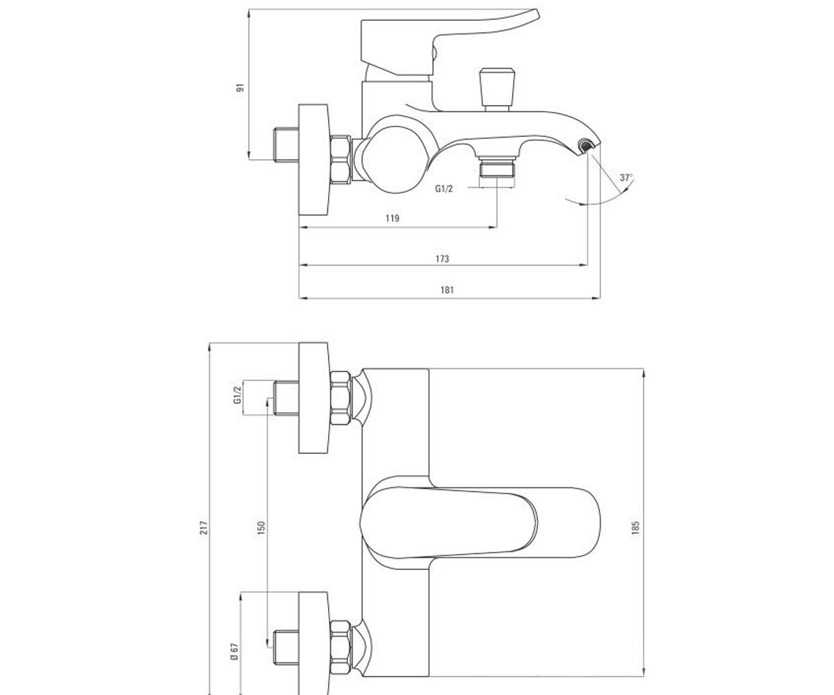 Смеситель каскадный  WERBENA BCW 010M:Чертеж 