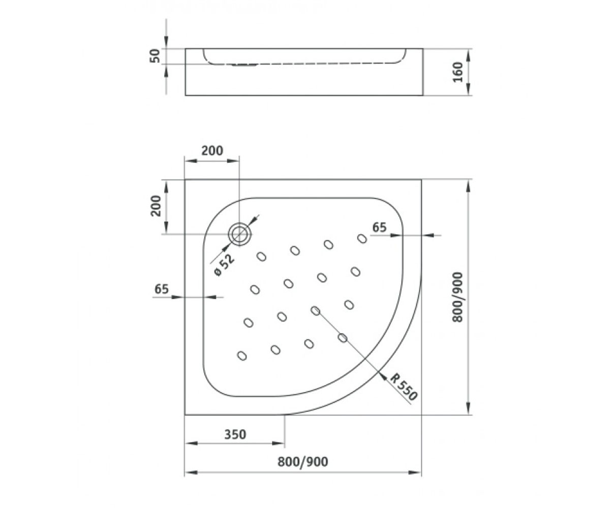 Угловой поддон 90х90 см  STANDARD NEW KTA_053B:Чертеж 