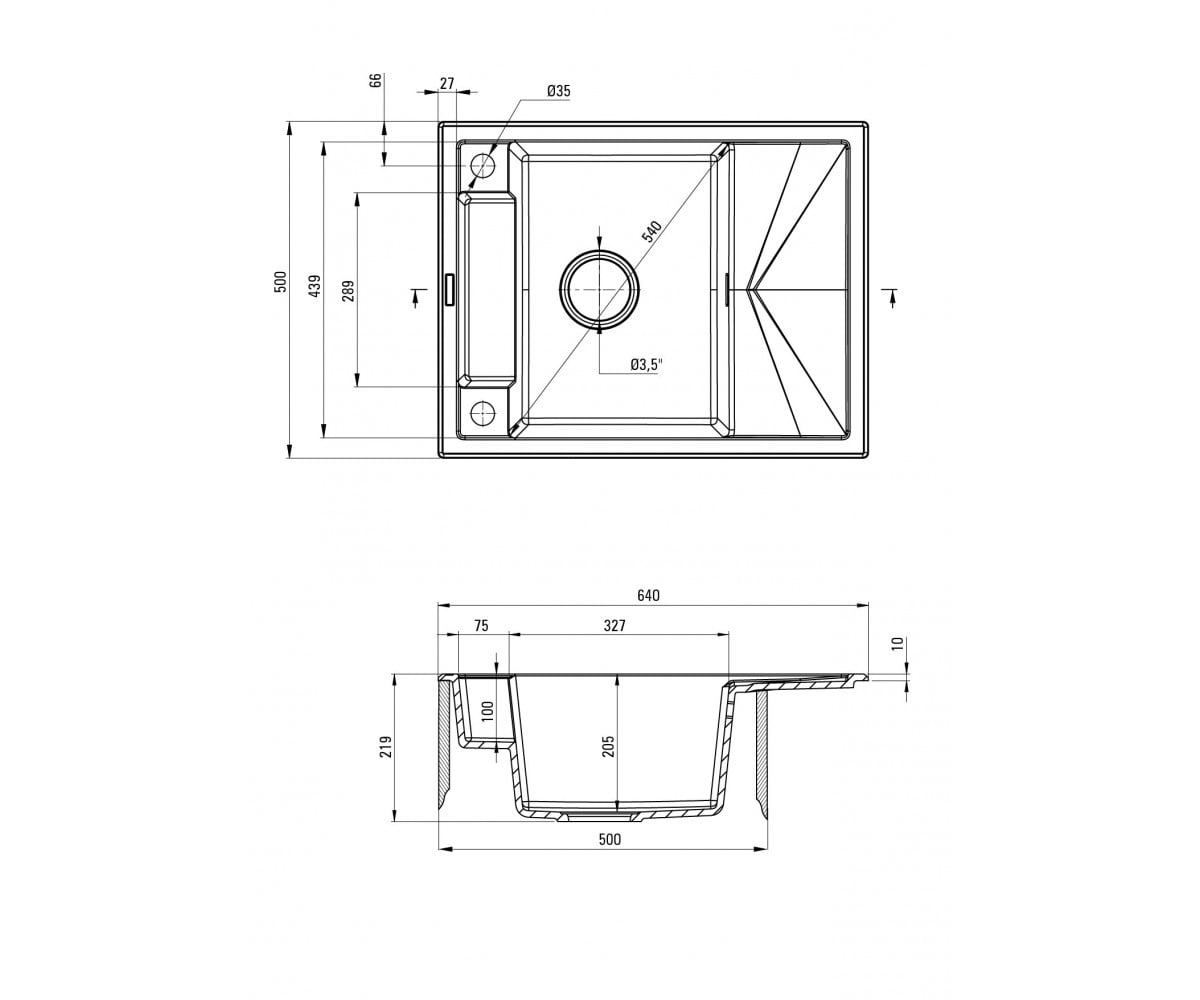 Кухонная мойка гранитная  MAGNETIC ZRM_A11A:Чертеж 