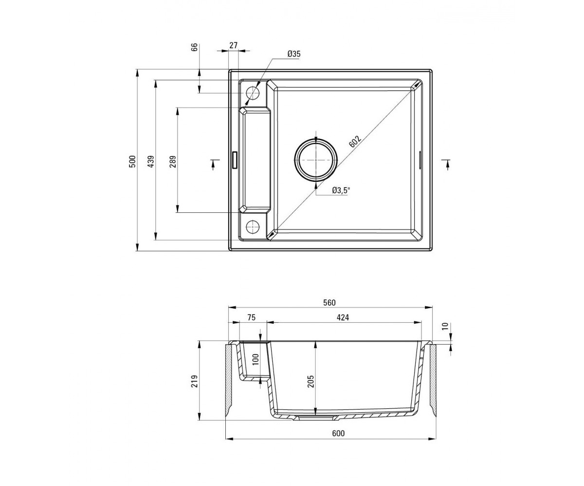Кухонная мойка с сифоном  MAGNETIC ZRM_N103:Чертеж 