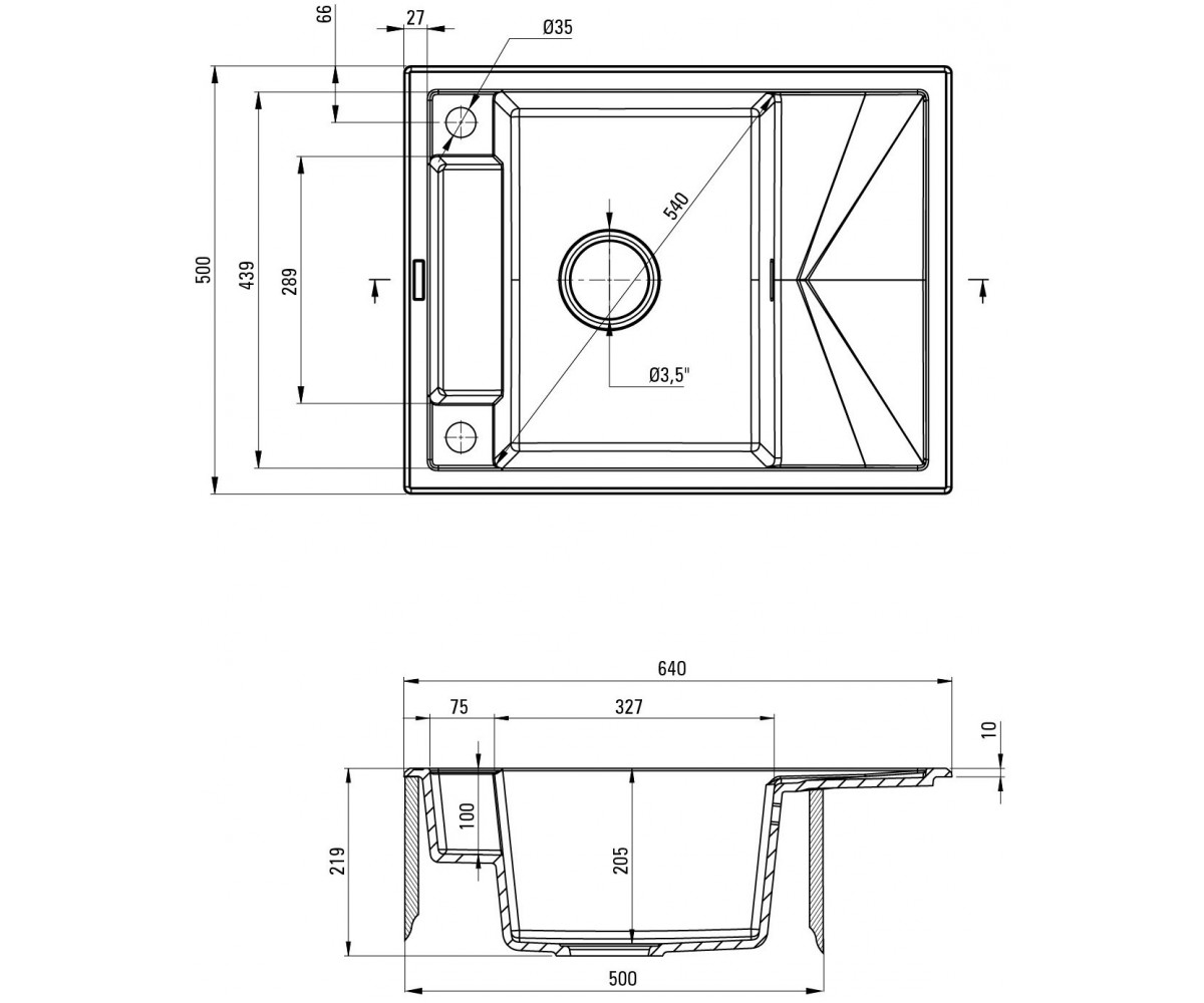 Кухонная мойка гранитная  MAGNETIC ZRM_N11A:Чертеж 