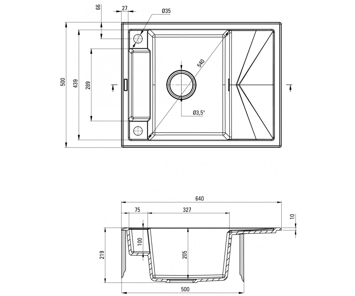 Кухонная мойка гранитная  MAGNETIC ZRM_T11A:Чертеж 