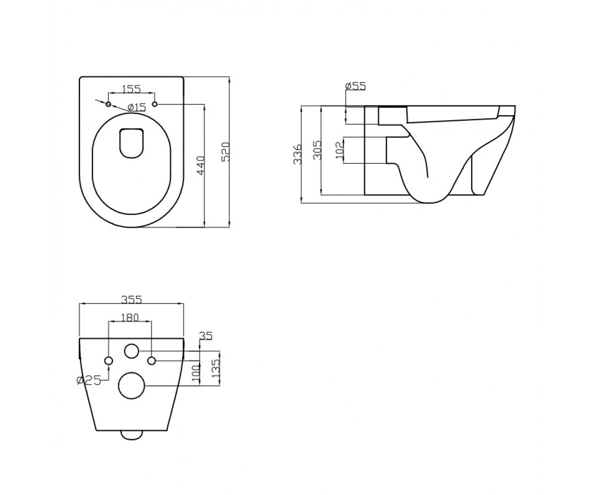 3020110 LAGUNA підвісний безобідковий унітаз+кришка quick-fix, soft-close (1 сорт)  LAGUNA 3020110:Чертеж 