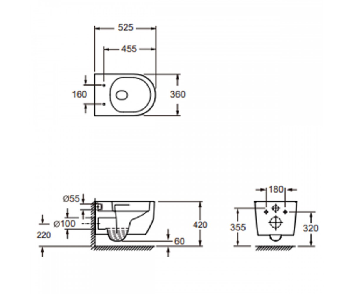 3030140G ART 3.0 підвісний безобідковий унітаз з кришкою soft-close, Vortex Flush, сірий мат (1 сорт)  3030140G:Чертеж 