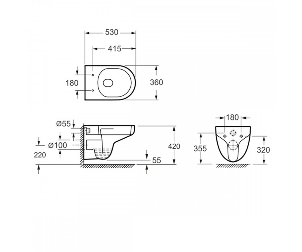 3810825 Simple підвісний безобідковий унітаз з кришкою soft-close, Vortex Flush, білий глянець (1 сорт)  3810825:Чертеж 