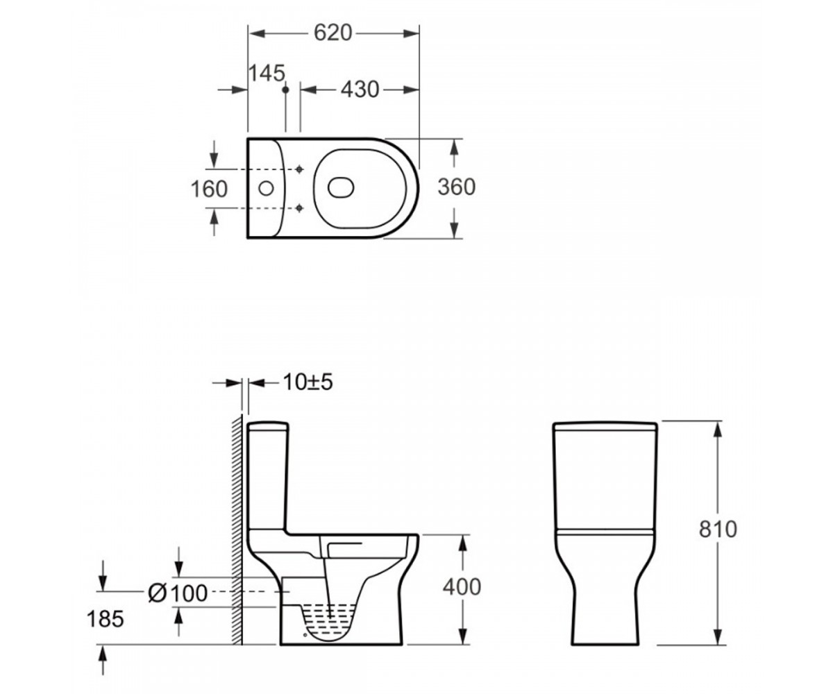 5810020 Life компакт з кришкою soft-close безобідковий, Vortex Flush, білий (1 сорт)  5810020:Чертеж 