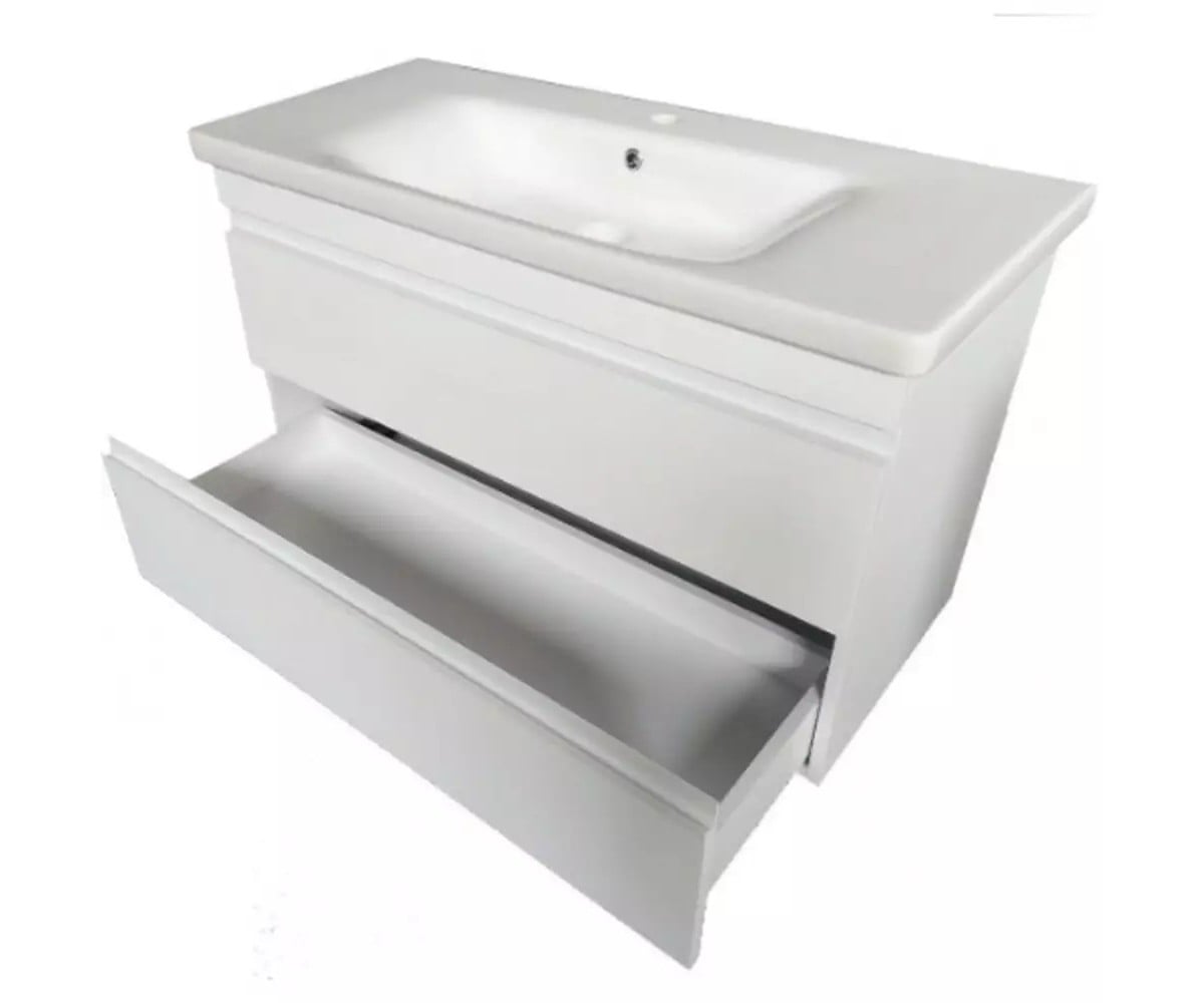 753100W FRAME біла глянцева тумба 100см з раковиною та сифоном (1 сорт)  753100W:Фото 1