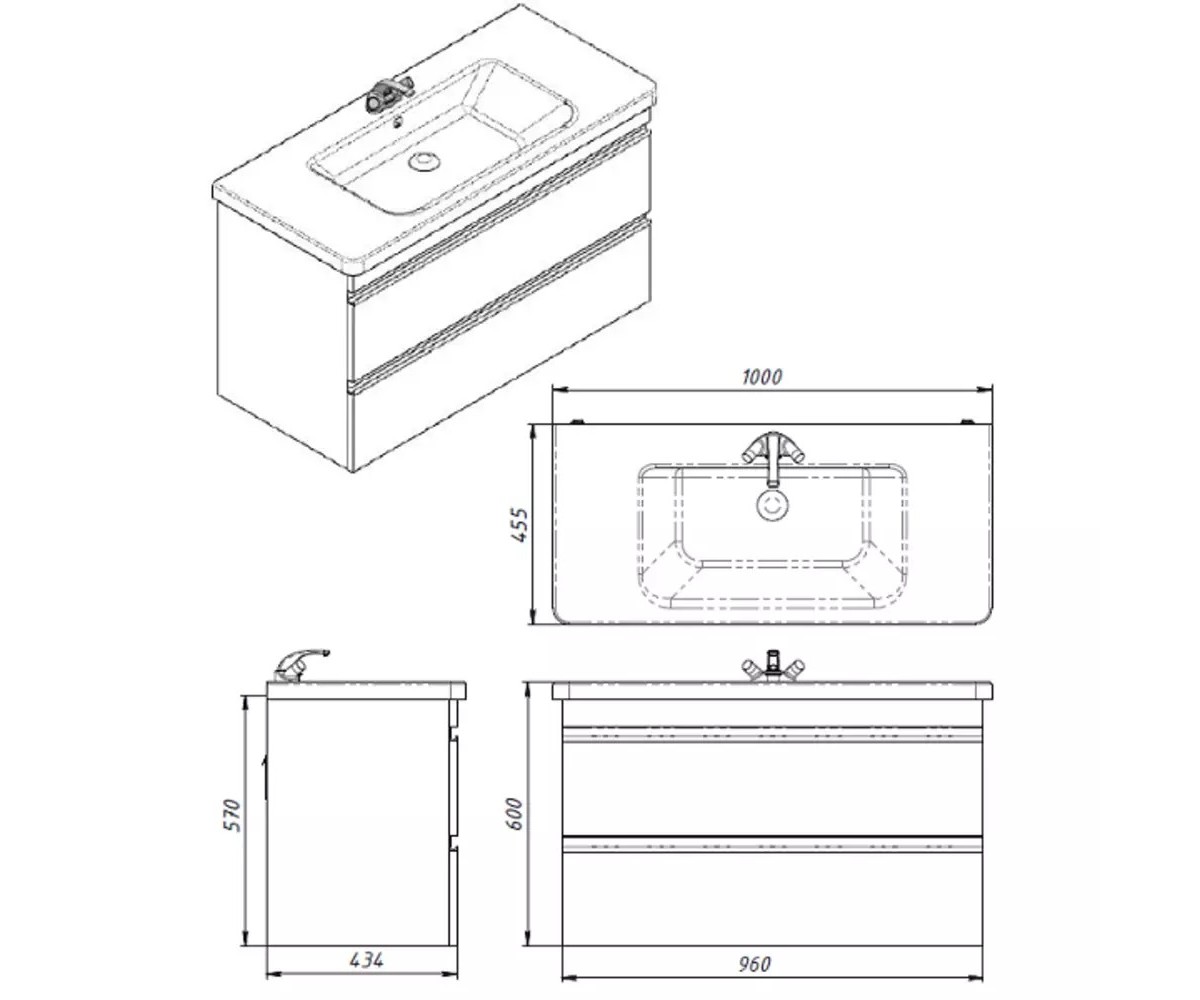 753100W FRAME біла глянцева тумба 100см з раковиною та сифоном (1 сорт)  753100W:Фото 3
