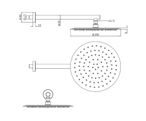 D113000000110BN Flow верхня душова лійка d=250 мм з кронштейном, brushed nickel (1 сорт) DEVIT  D113000000110BN