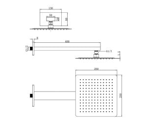D113000000120BN Flow верхня душова лійка 250x250 мм з кронштейном, brushed nickel (1 сорт) DEVIT  D113000000120BN