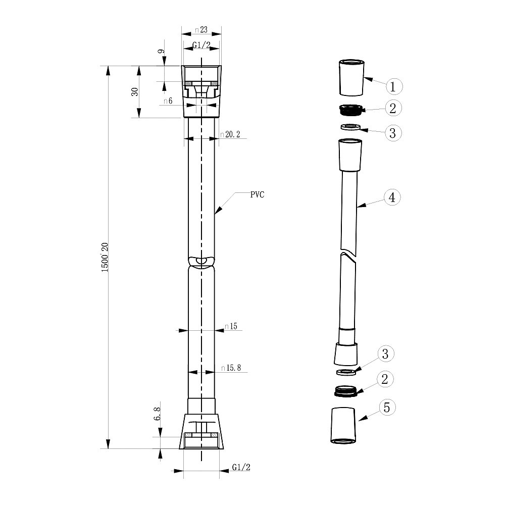 D113000001000BM Flow душовий шланг з латунними гайками G1/2’’ довжиною 1,5 м, чорний матовий (1 сорт) DEVIT  D113000001000BM D113000001000BM