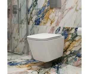 DFL0520111W Flow square Підвісний безобідковий унітаз з кришкою soft-close, Vortex Flush, білий глянець (1 сорт) DEVIT  DFL0520111W