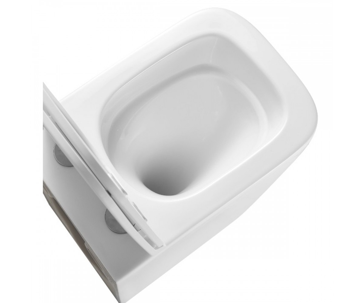 DFL0520111W Flow square підвісний безобідковий унітаз з кришкою soft-close, Vortex Flush, білий глянець (1 сорт)  DFL0520111W:Фо