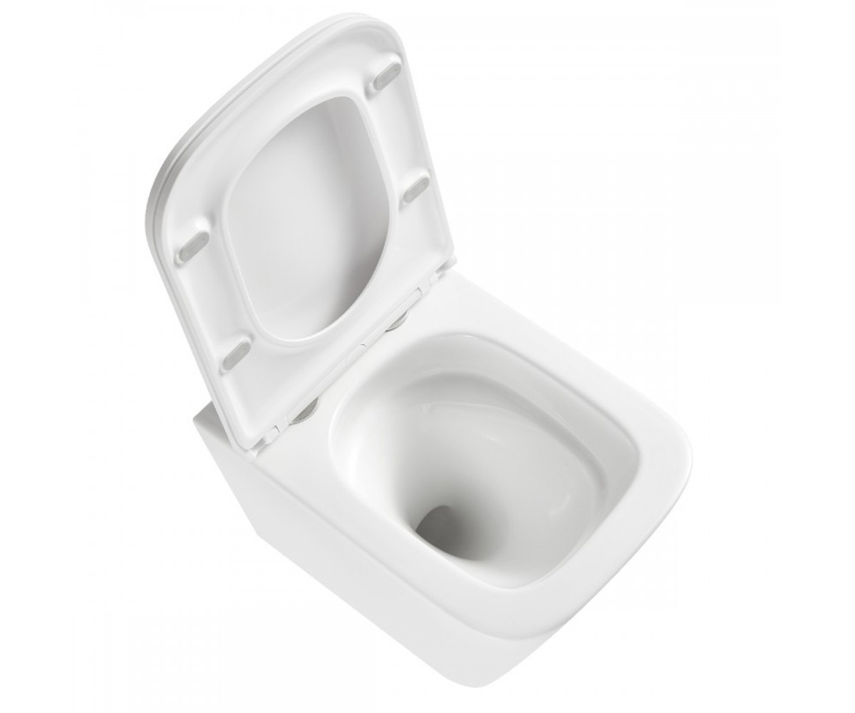 DFL0520111W Flow square підвісний безобідковий унітаз з кришкою soft-close, Vortex Flush, білий глянець (1 сорт)  DFL0520111W:Фо
