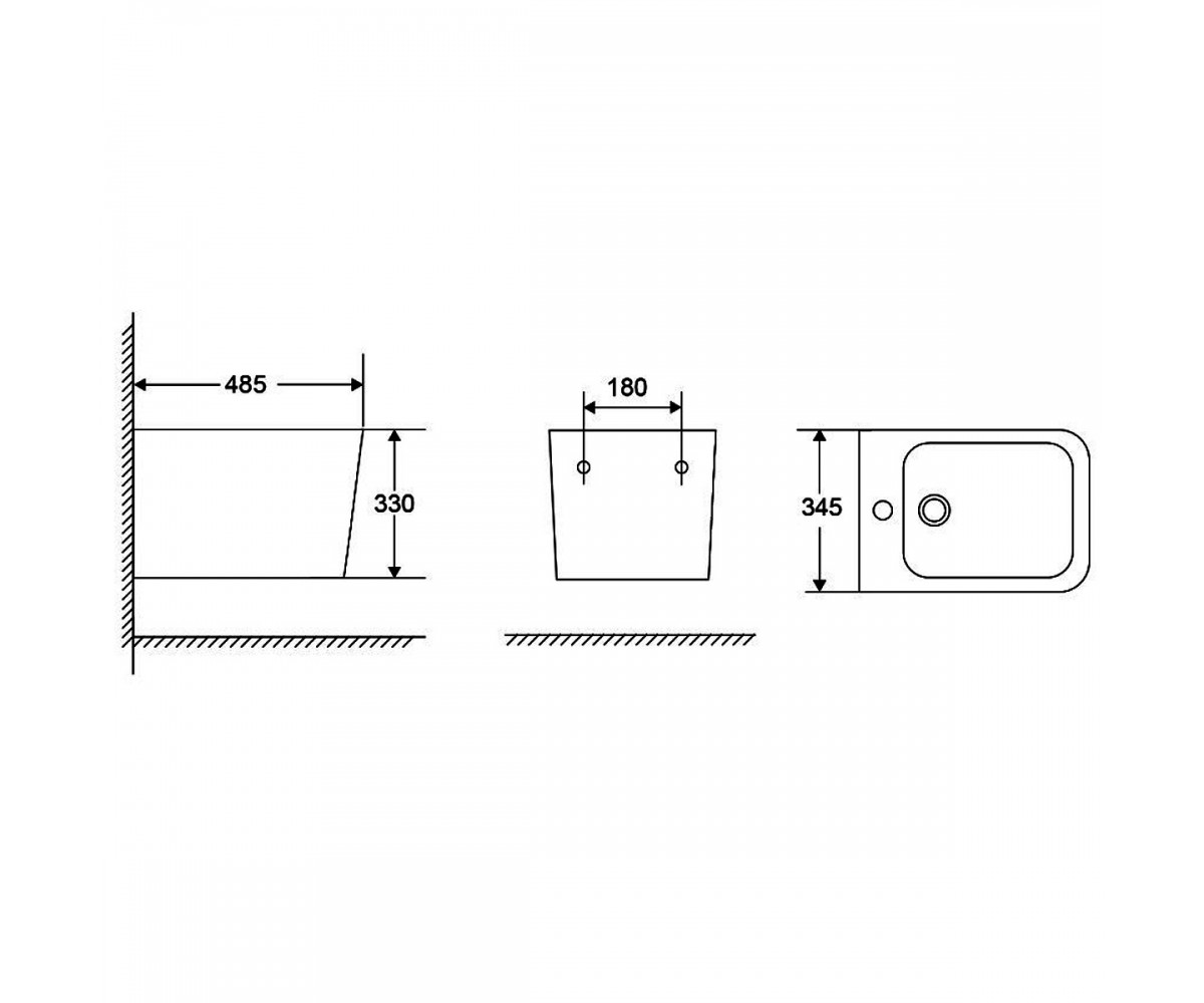 DFL0520400W Flow square біде 485x345x330мм з отвором під змішувач, білий глянець (1 сорт)  DFL0520400W:Фото 2