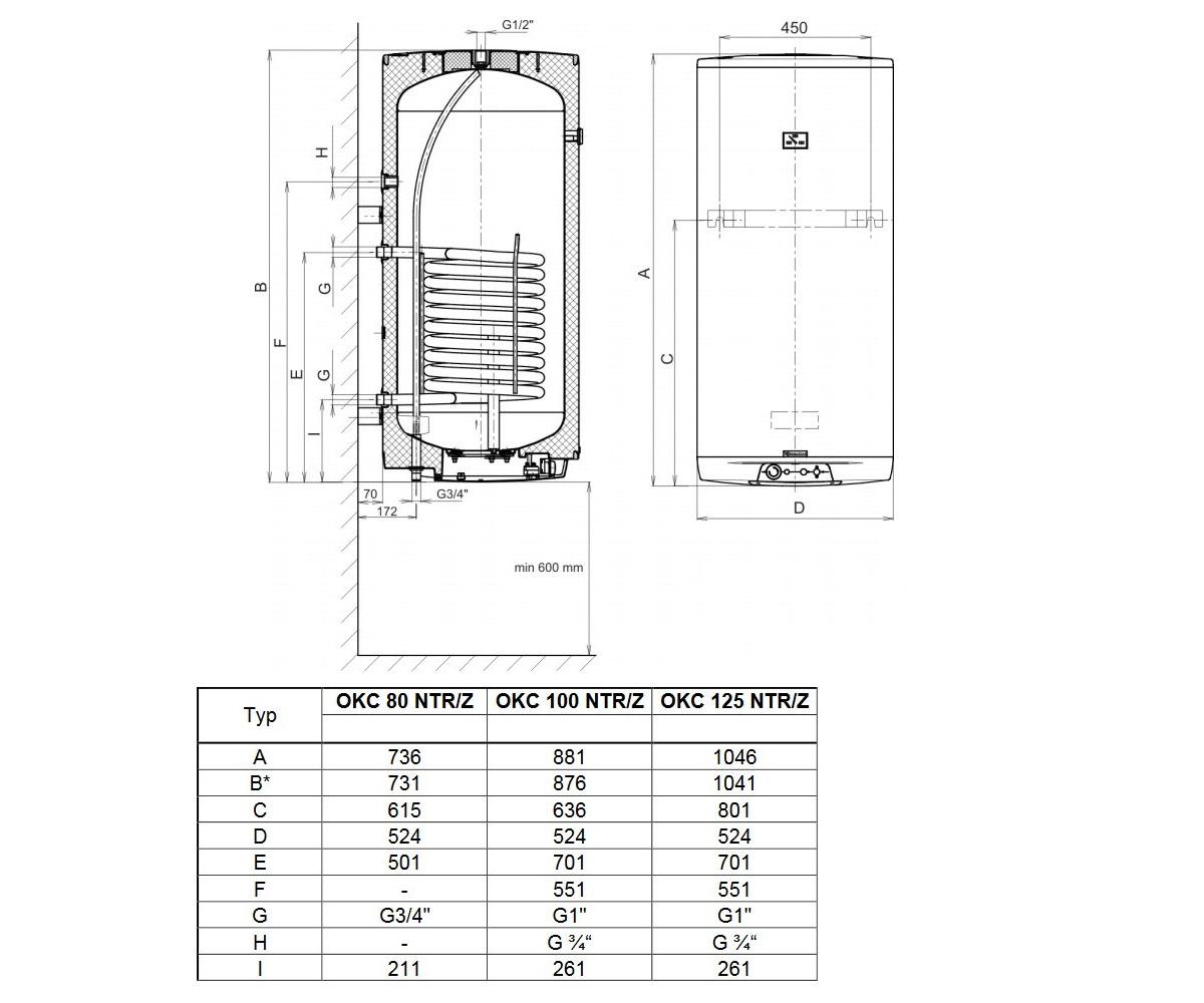 Бойлер косвенного нагрева 80 л  OKC 80 NTR/Z 110150801:Чертеж 
