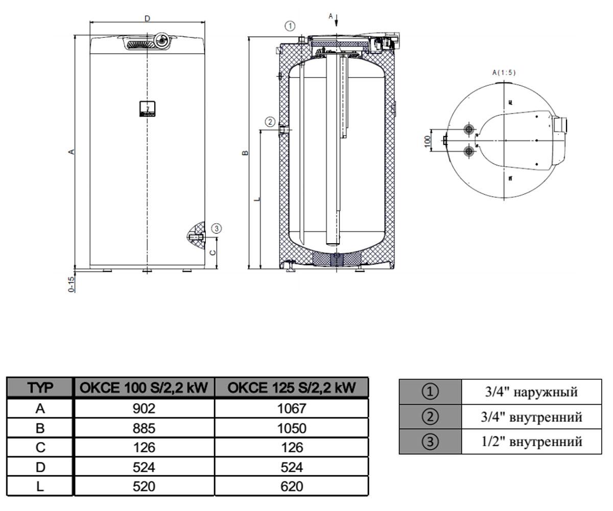 Бойлер электрический 100 л  OKCE 100 S/2,2KW 110811101:Чертеж 