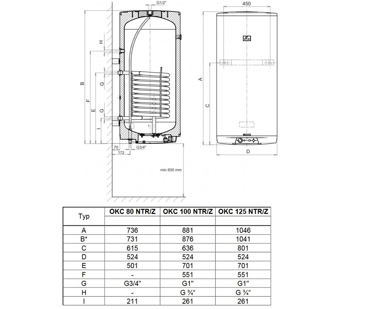 Бойлер косвенного нагрева 100 л  OKC 100 NTR/Z 110850801:Чертеж 