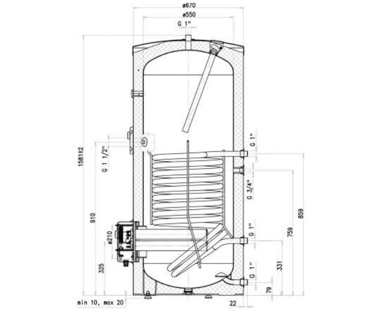 Бойлер косвенного нагрева 300 л  OKCE 300 NTR/2,2KW 121071101:Чертеж 