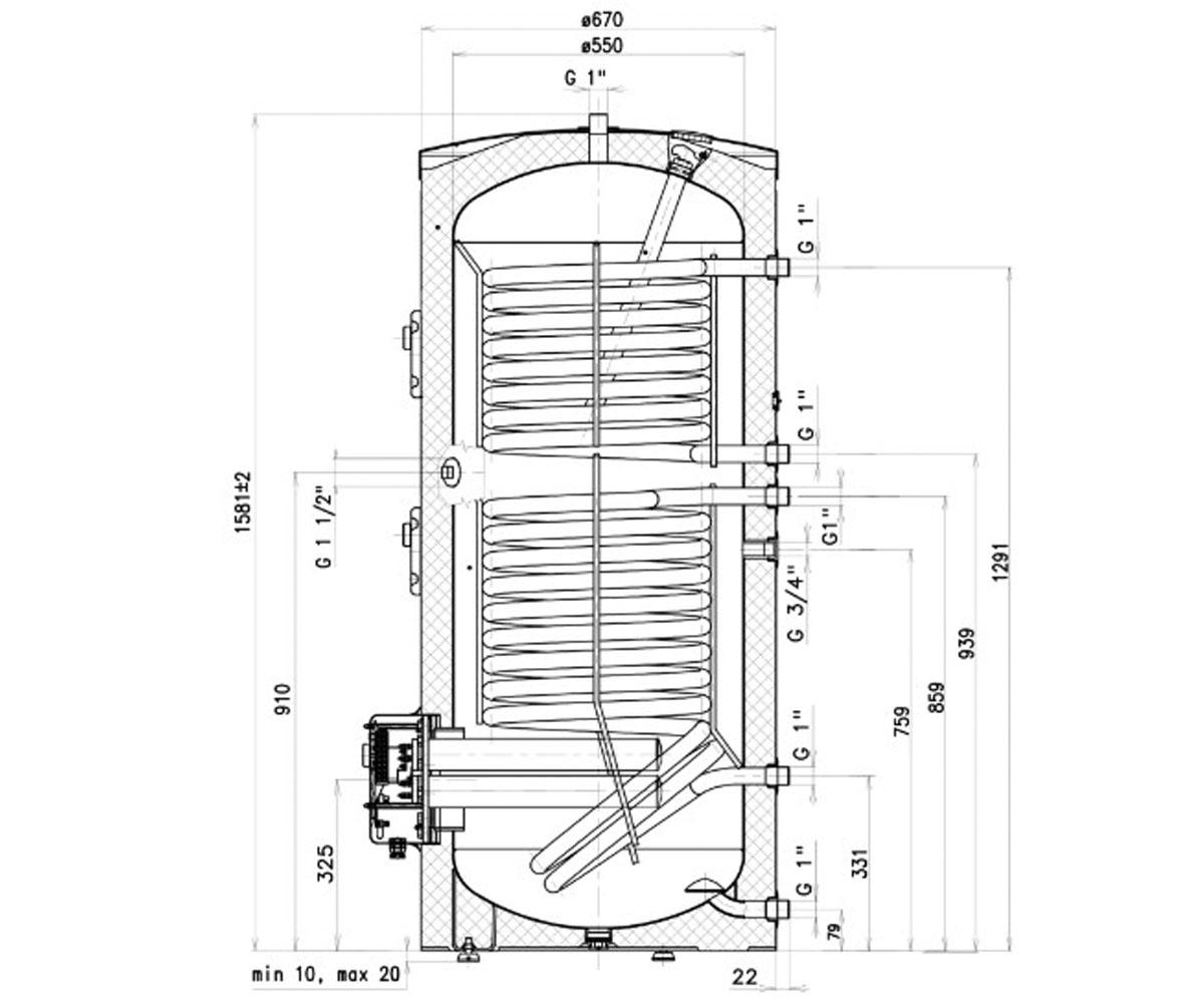 Бойлер косвенного нагрева 300 л  OKCE 300 NTRR/3-6KW 121091201:Чертеж 