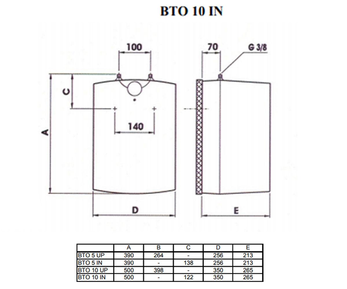 Водонагреватель 10 л  BTO 10 IN:Чертеж 