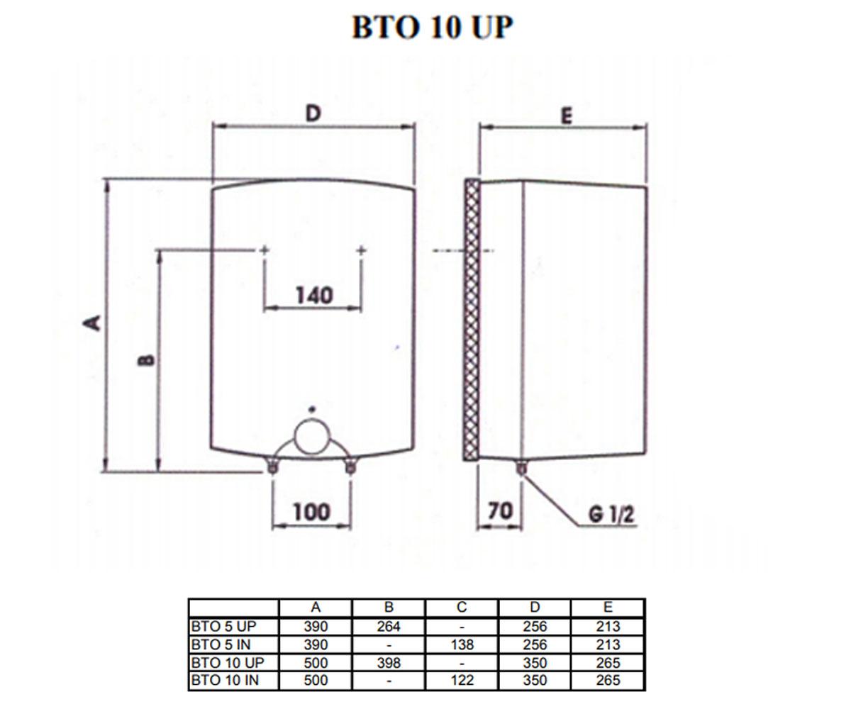 Водонагреватель 10 л  BTO 10 UP:Чертеж 