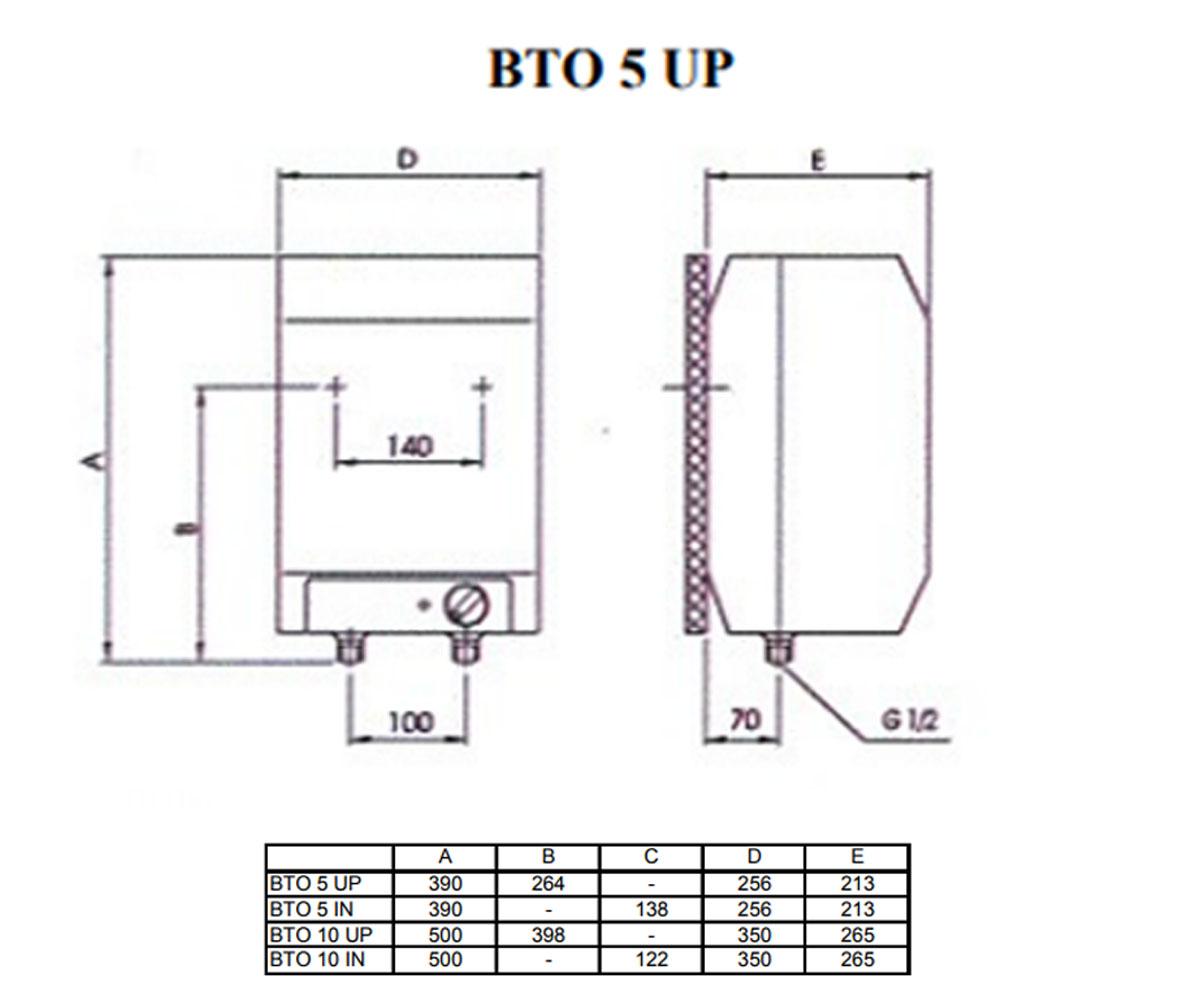 Водонагреватель 5 л  BTO 5 UP:Чертеж 