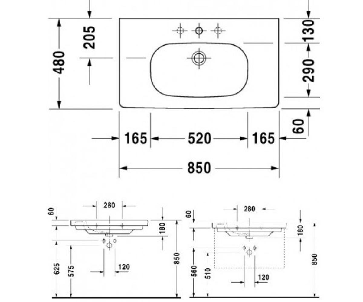 Керамическая раковина  D-CODE 03428500002:Чертеж 