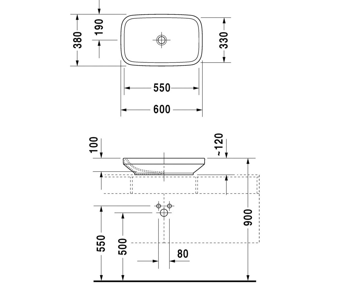 Раковина накладная  DURASTYLE 0349600000:Чертеж 