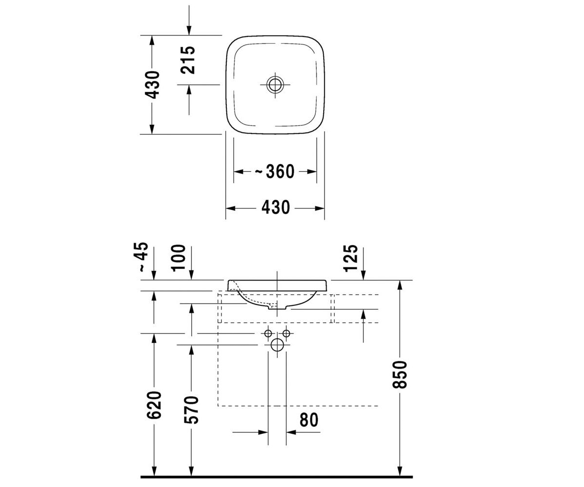 Раковина врезная  DURASTYLE 0372430000:Чертеж 