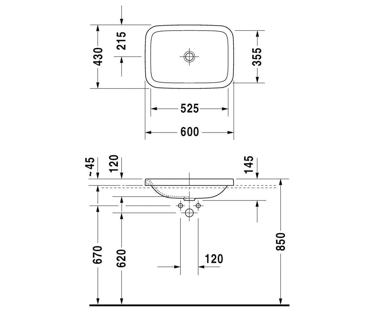 Раковина врезная  DURASTYLE 037260-00-00:Чертеж 