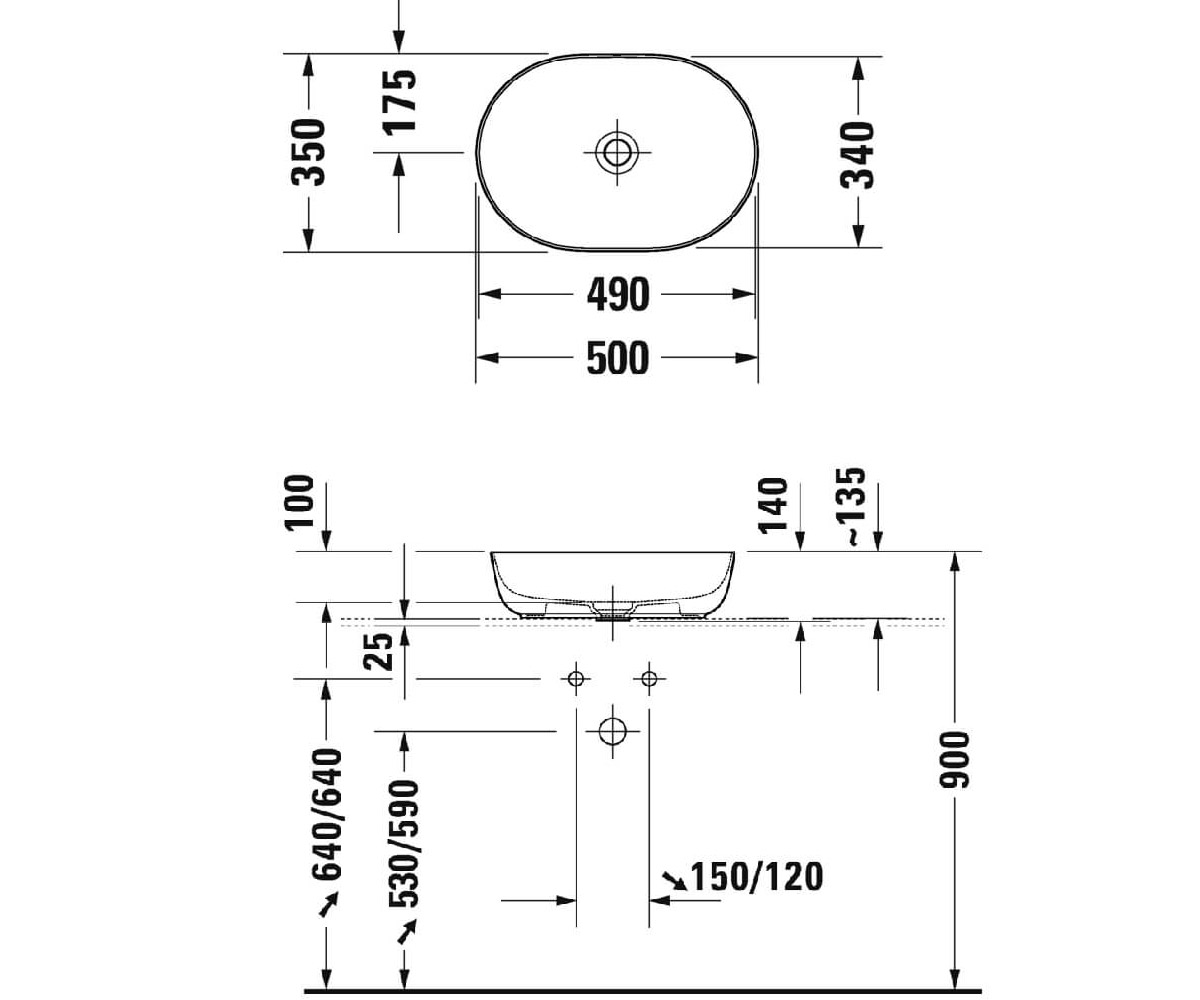 Керамическая раковина  LUV 037950-00-00:Чертеж 