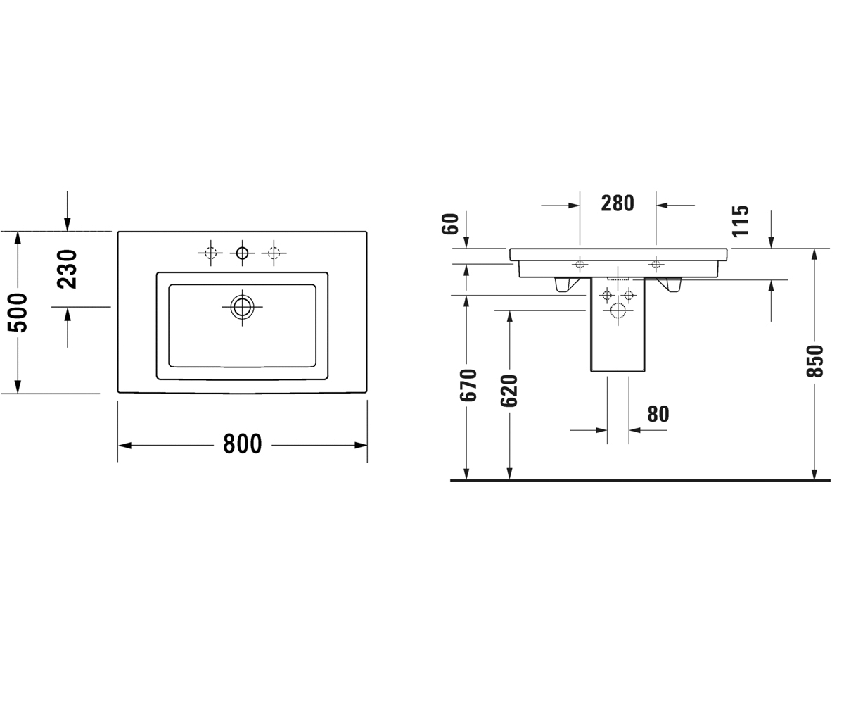 Керамическая раковина  2ND FLOOR 049180-00-00:Чертеж 