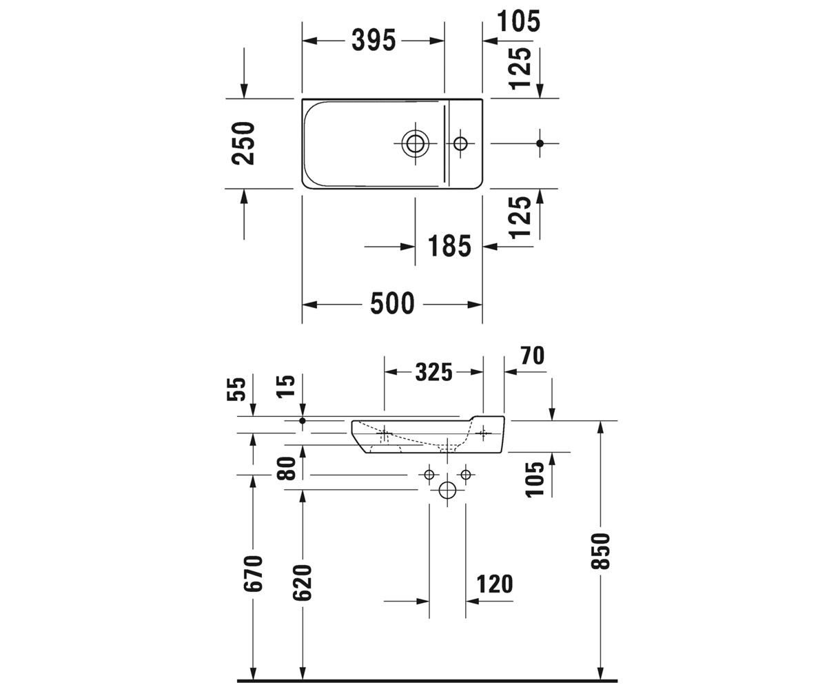 Подвесной умывальник 50 см  P3 COMFORTS 0715500000:Чертеж 
