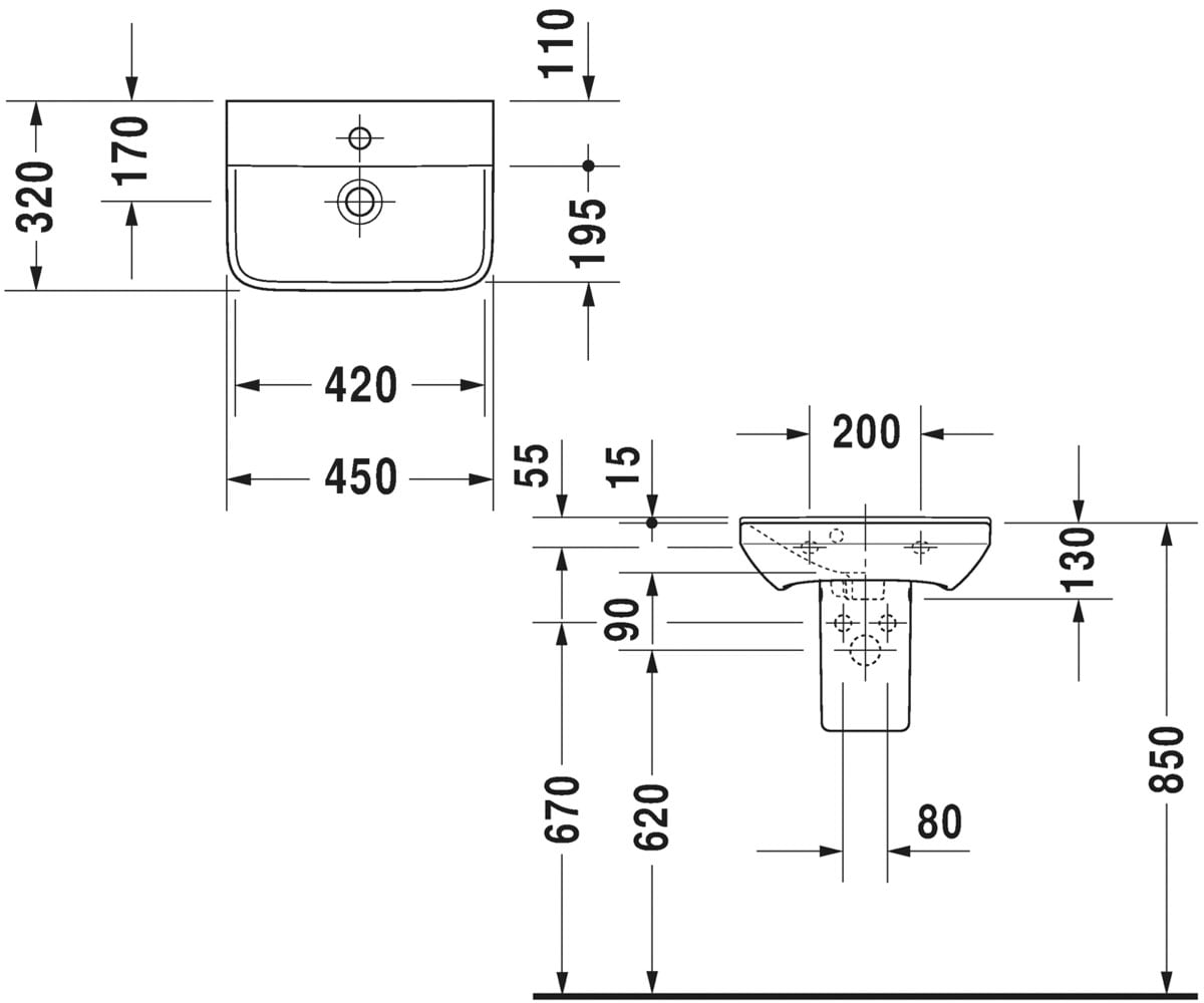 Раковина  P3 COMFORTS 071645-00-00:Чертеж 