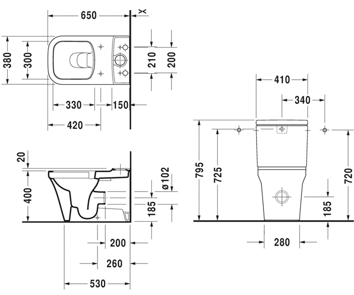 Унитаз напольный  P3 COMFORTS 216709-00-00:Чертеж 