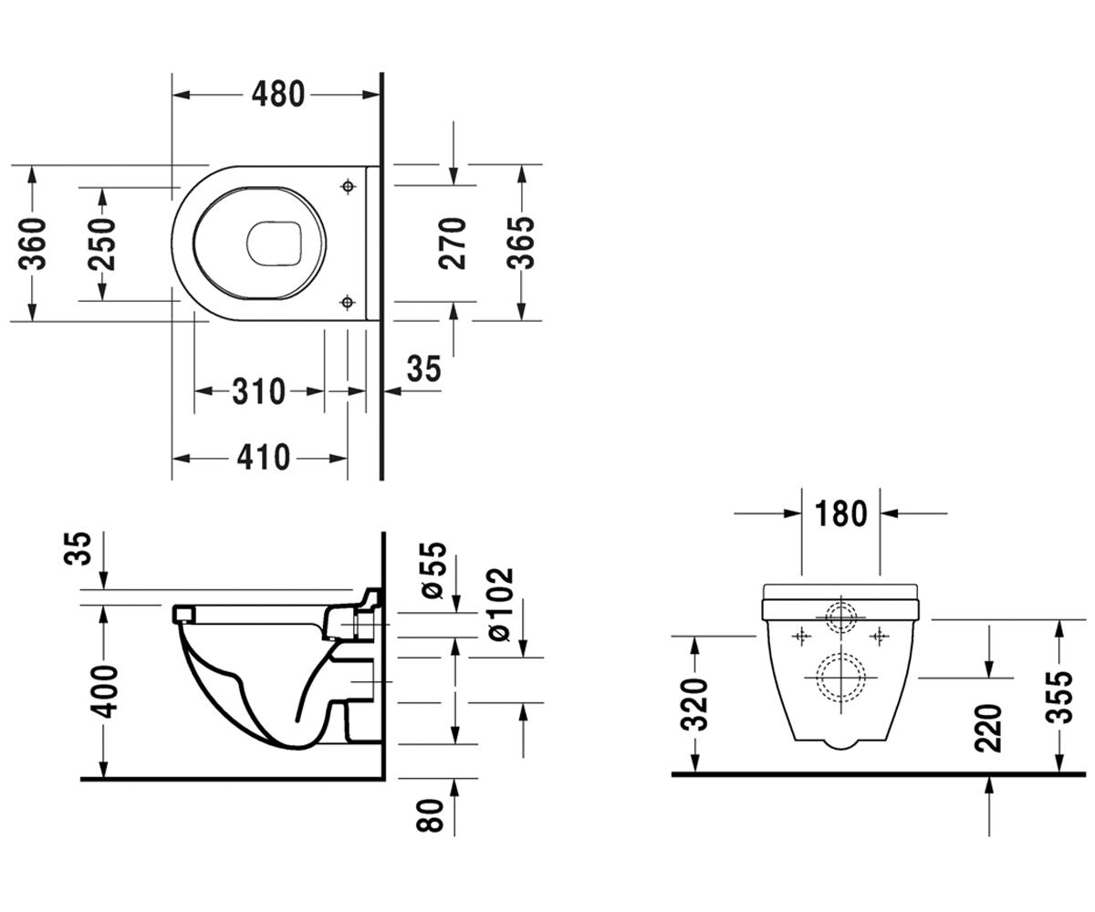 Подвесной wc  STARCK 3 220209-00-00:Чертеж 