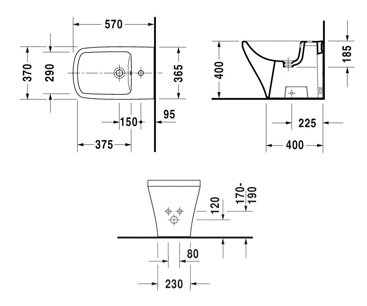Напольное биде  DURASTYLE 228410-00-00:Чертеж 