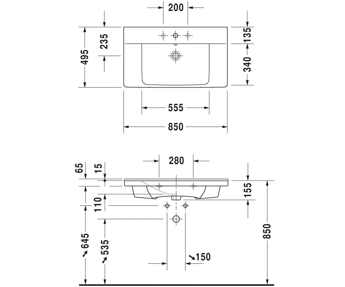 Раковина с переливом  P3 COMFORTS 2332850000:Чертеж 